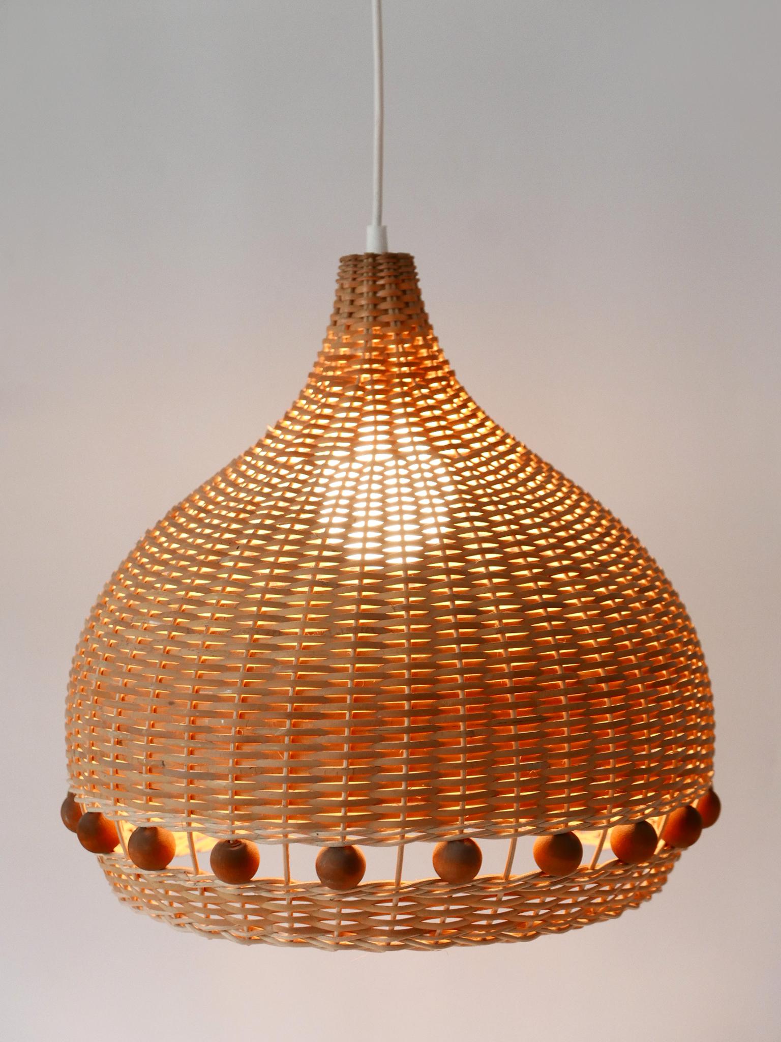 Mid-Century Modern Rattan Tulip Pendant Lamps or Hanging Lights Germany 1960s For Sale 2