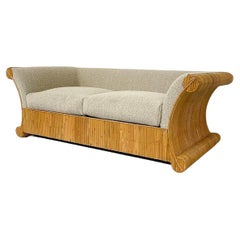 Sedia a due posti in rattan moderna di metà secolo, tessuto boucle beige, Italia, anni '60