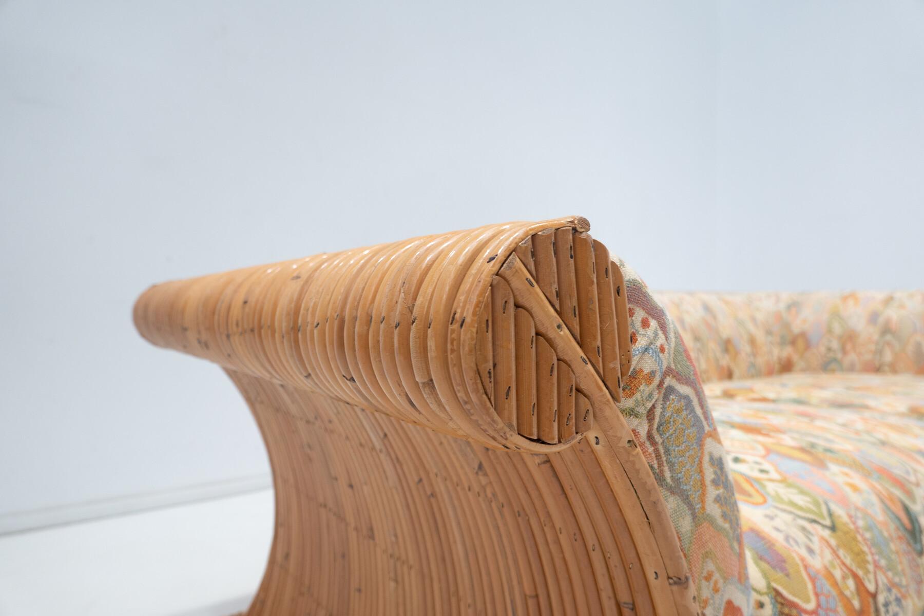 Mid-20th Century Mid-Century Modern Rattan Two Seater Sofa, Orignal Fabric, Italy