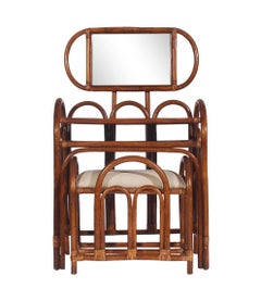 Mid-Century Modern Rattan Vanity Set with Matching Stool in Art Deco Form