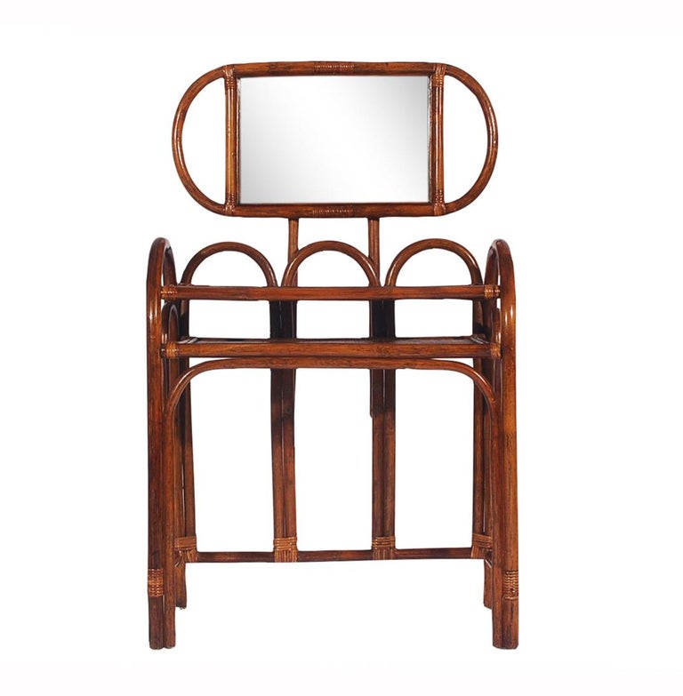 Mid-Century Modern Rattan Vanity Set with Matching Stool in Art Deco Form 3