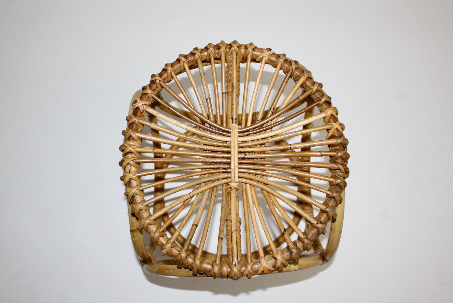 Mid-Century Modern Rattan Vintage Stool, 1950s, Italy In Good Condition In Vienna, AT