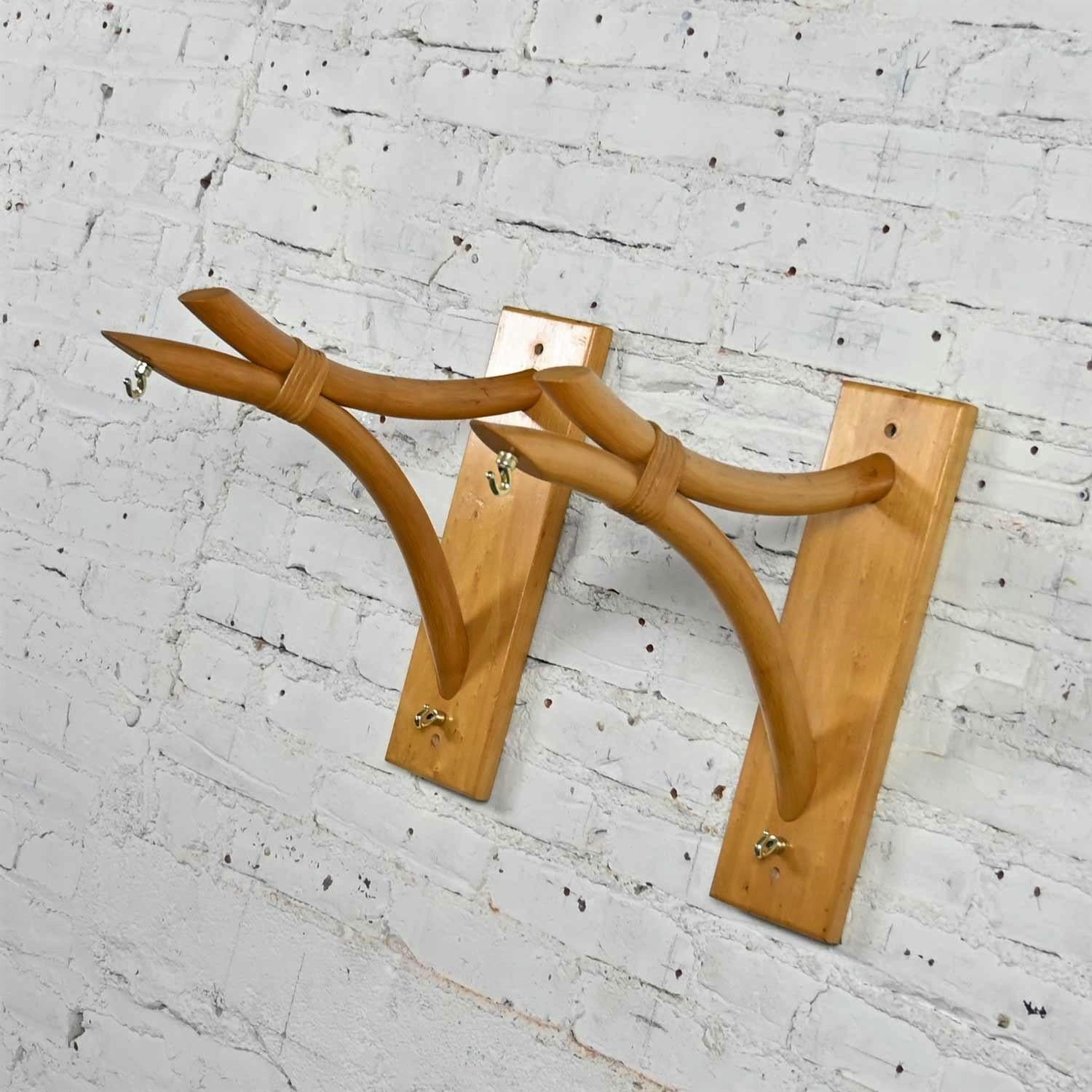 Plated Mid-Century Modern Rattan Wall Brackets a Pair For Sale