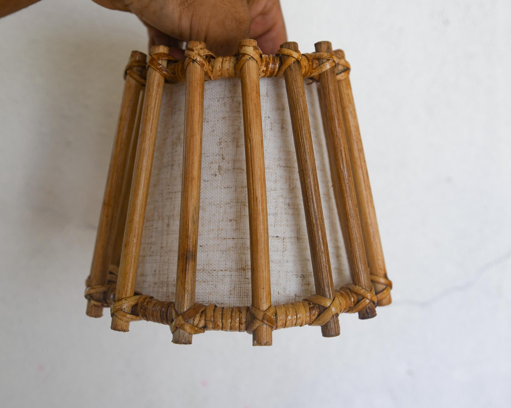 French Mid century modern rattan wall lamp For Sale