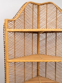 Mid-Century Modern Rattan and Wicker Étagère Corner Shelf, France, circa 1960