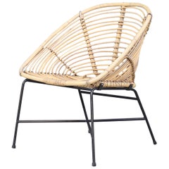 Moderner Rattan-, Korb- und Metallstuhl aus der Jahrhundertmitte, Italien, 1960er Jahre
