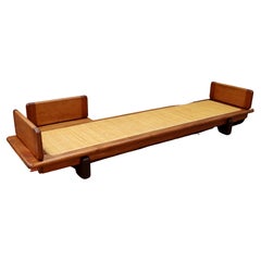 Mid Century Modern Rattan & Wood Long & Low Bench Seat by Cranbrook Artist 1960s