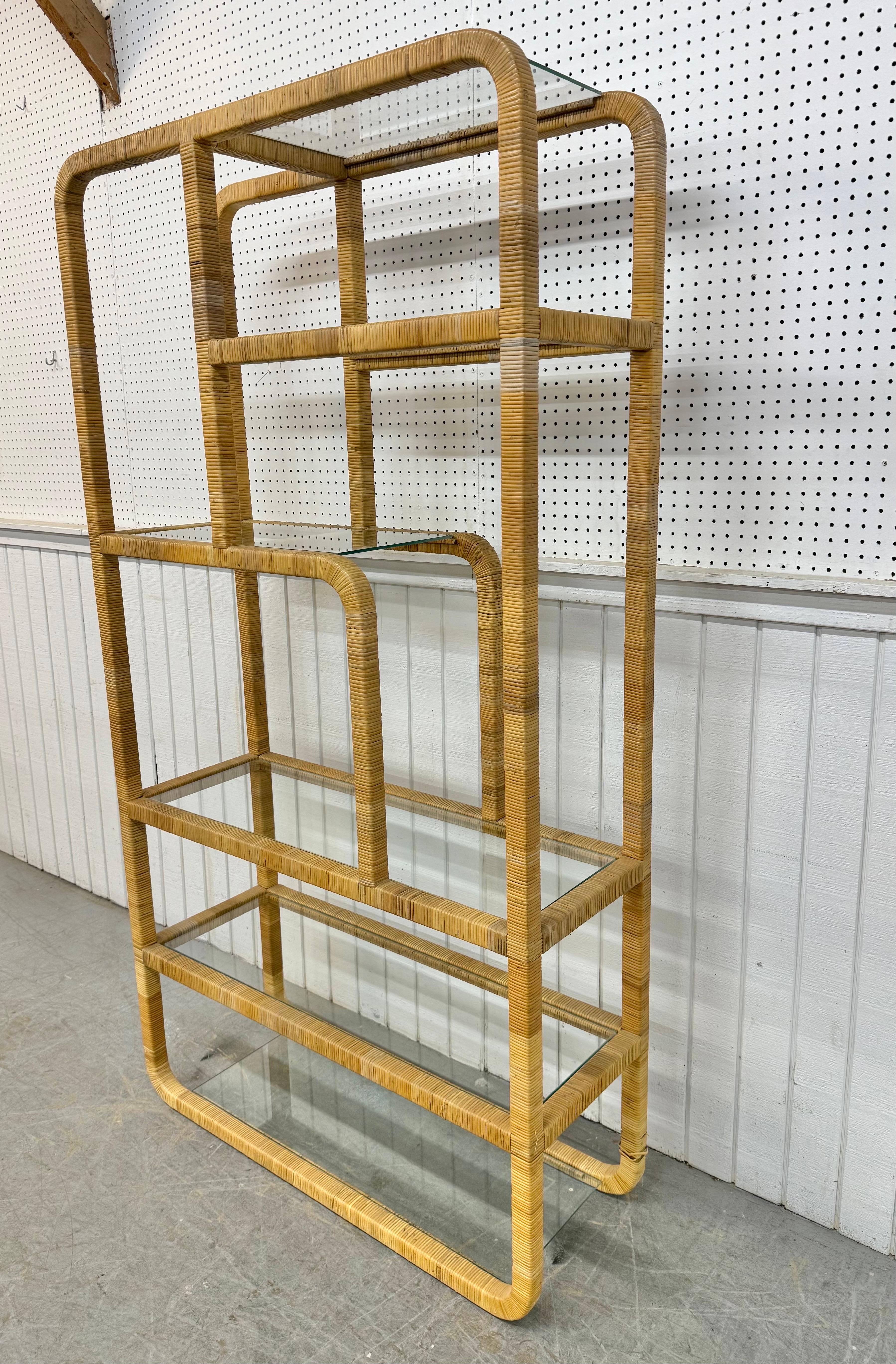 Americano Mid-Century Modern Rattan Woven Etageres - Set of 2 in vendita