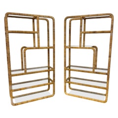 Mid-Century Modern Rattan Woven Etageres - Set of 2