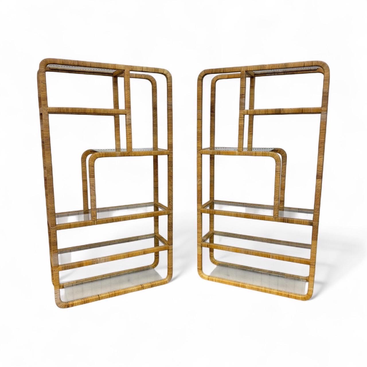 Mid-Century Modern Rattan Woven Etageres - Set of 2 in vendita