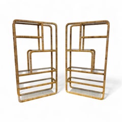 Mid-Century Modern Rattan Woven Etageres - Set of 2
