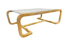 Mid-Century Modern Rattan Wrapped Glass Top Coffee Table
