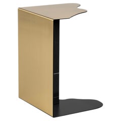 Mid-Century Modern Raw Sahara Noir Marble Side Table, Brass, Handmade Greenapple