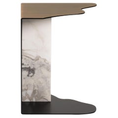 Mid-Century Modern Raw Side Table, Dover White Marble, Handmade by Greenapple