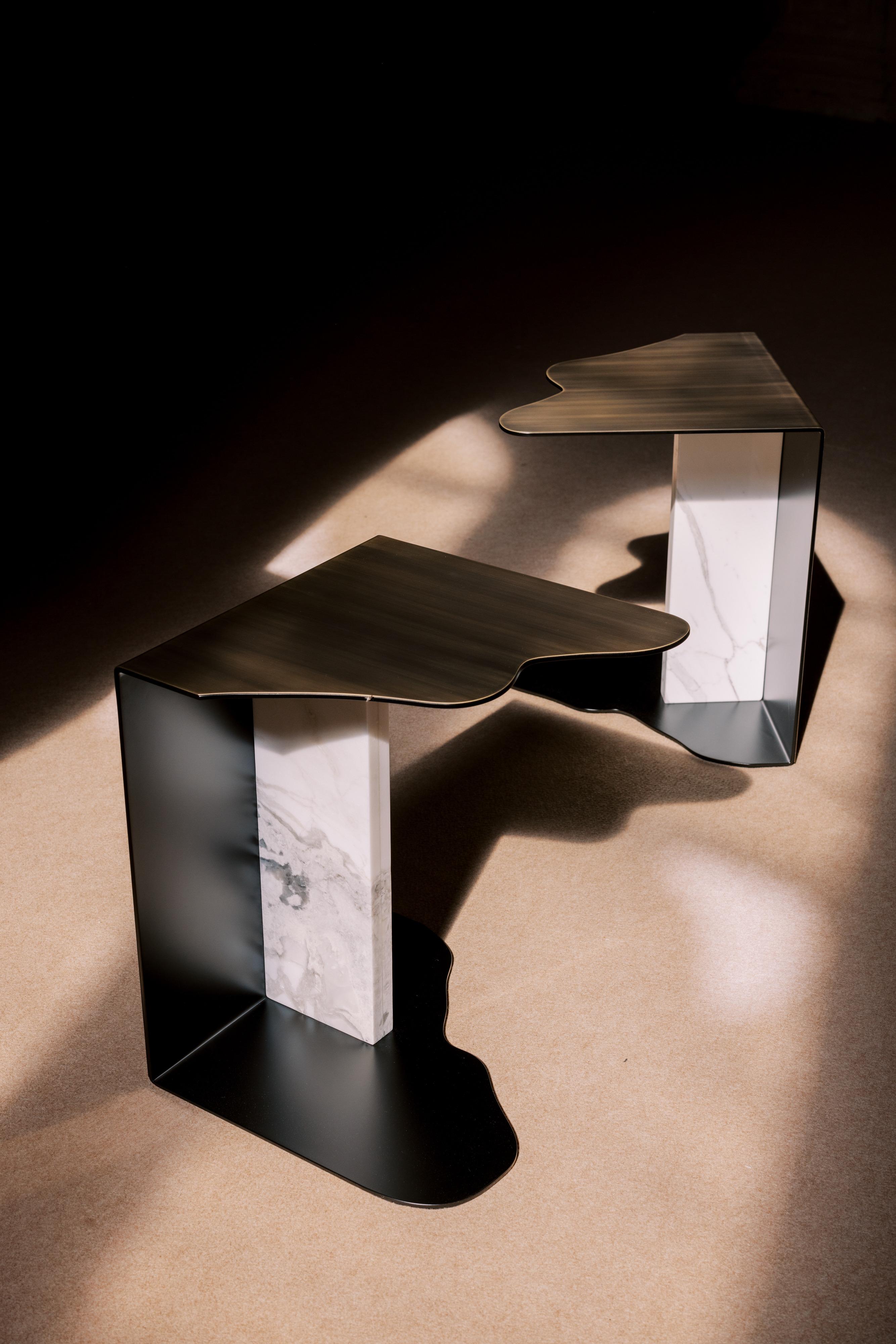 Mid-Century Modern Raw Side Table, Sahara Noir Marble, Handmade by Greenapple For Sale 11