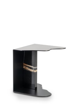 Mid-Century Modern Raw Marble Side Table, Sahara Noir, Handmade by Greenapple