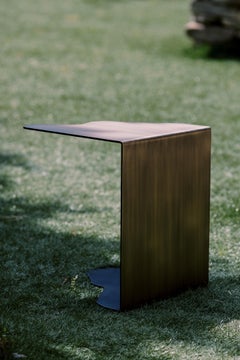 Mid-Century Modern Raw Travertine Side Table, Brass, Handmade by Greenapple