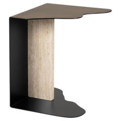 Mid-Century Modern Raw Travertine Side Table, Brass, Handmade by Greenapple