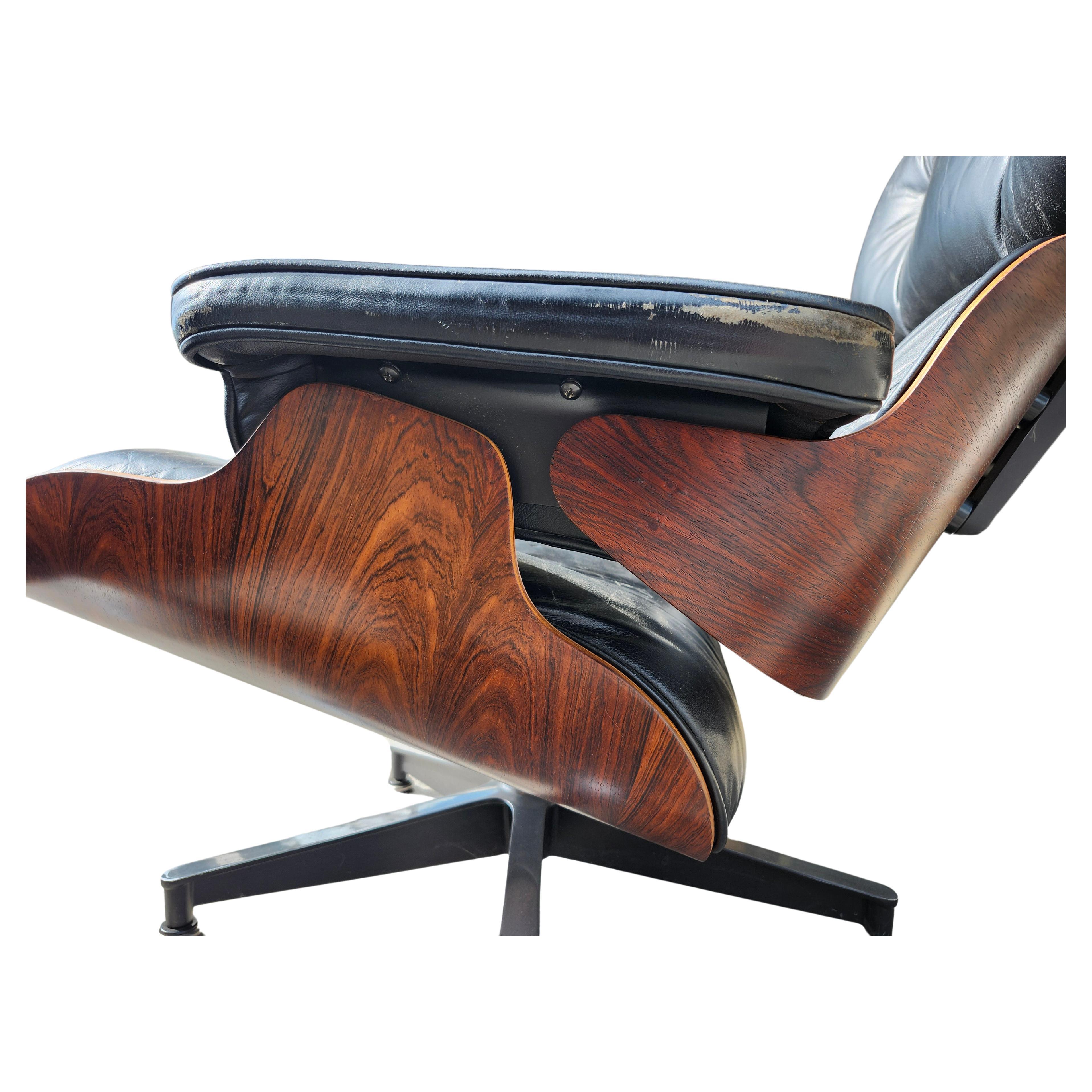 Hand-Crafted Mid Century Modern Ray & Charles Eames Rosewood Lounge Chair with Ottoman For Sale