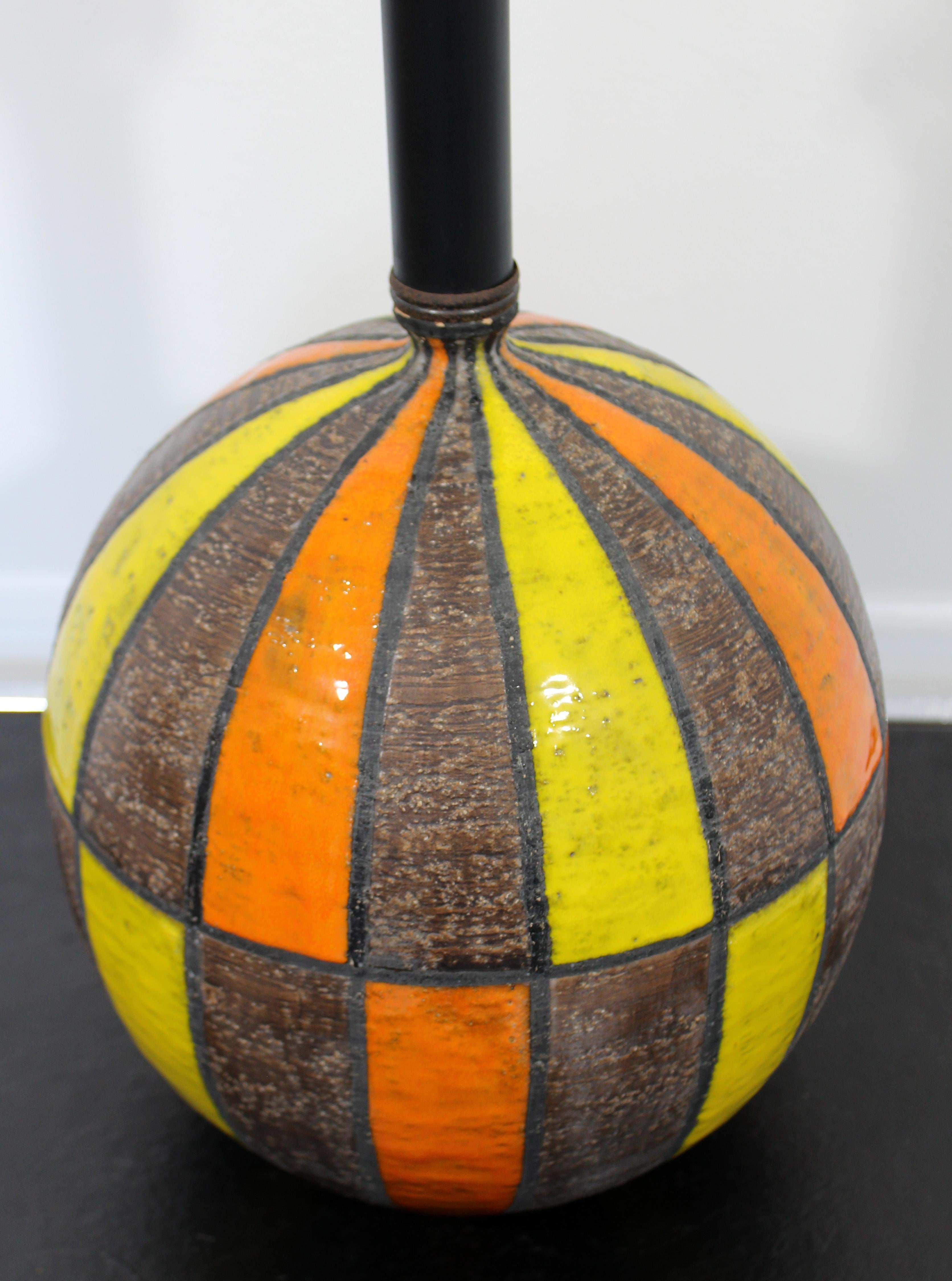 Italian Mid-Century Modern Raymor Bitossi Ceramic Table Lamp Italy Orange Yellow, 1960s