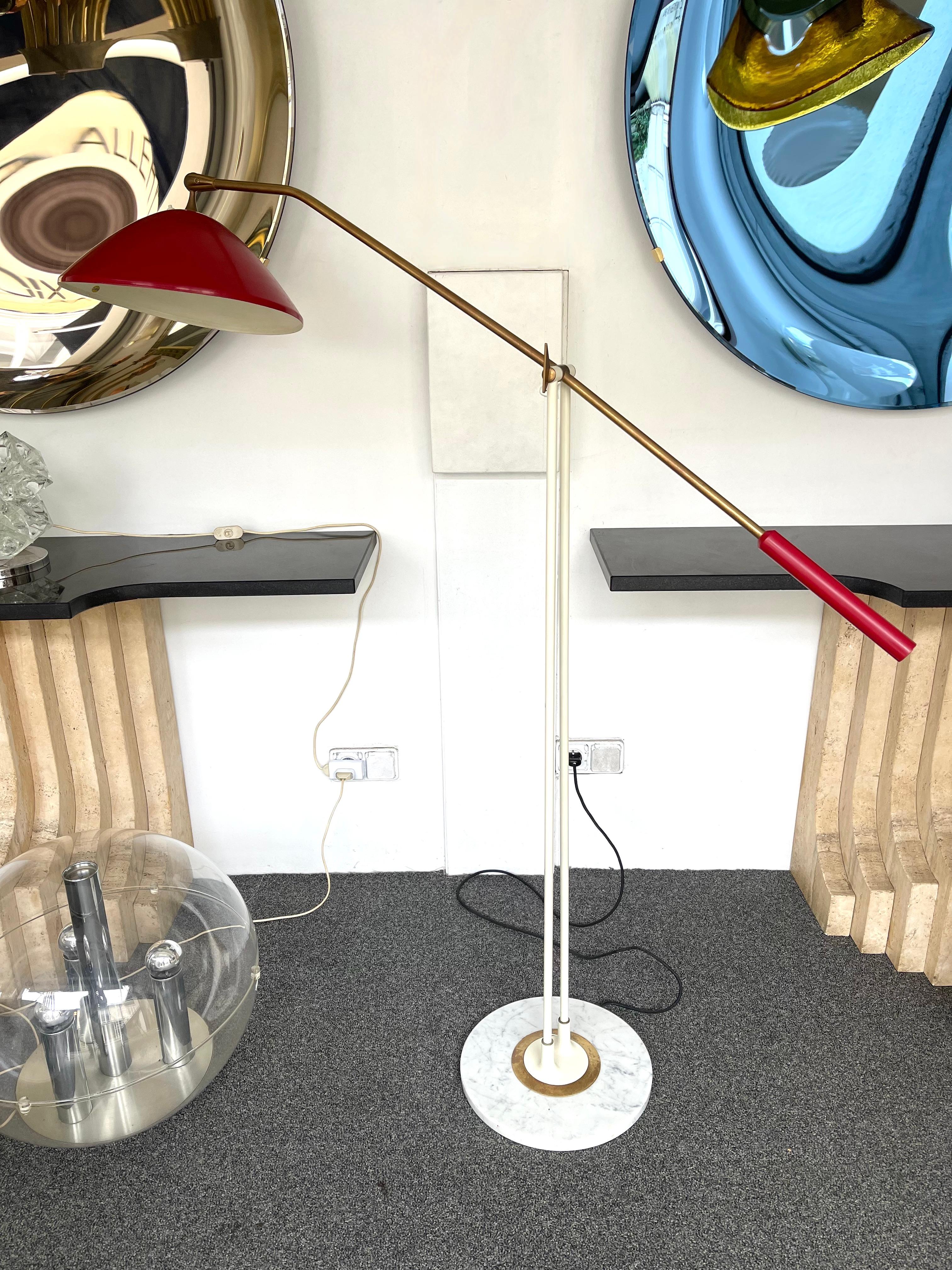 Mid-Century Reading Floor Lamp Brass lacquered Metal by Stilnovo, Italy, 1960s For Sale 1