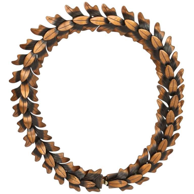 Mid Century Modern Rebajes Modernist Copper Cascading Leaves Necklace For Sale 1