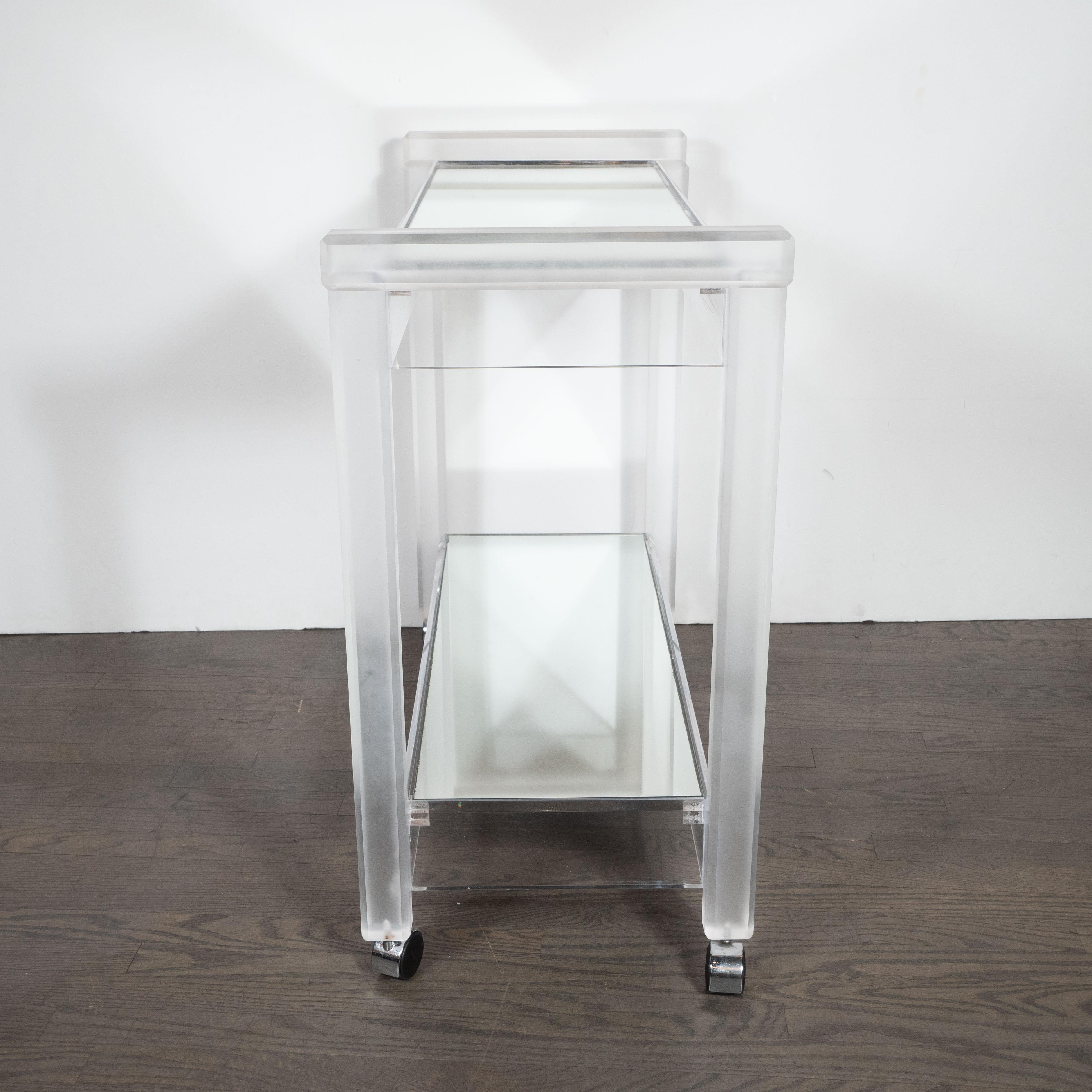 Mid-Century Modern Recilinear Mirrored Lucite Bar Cart by the Lion Frost Company 5