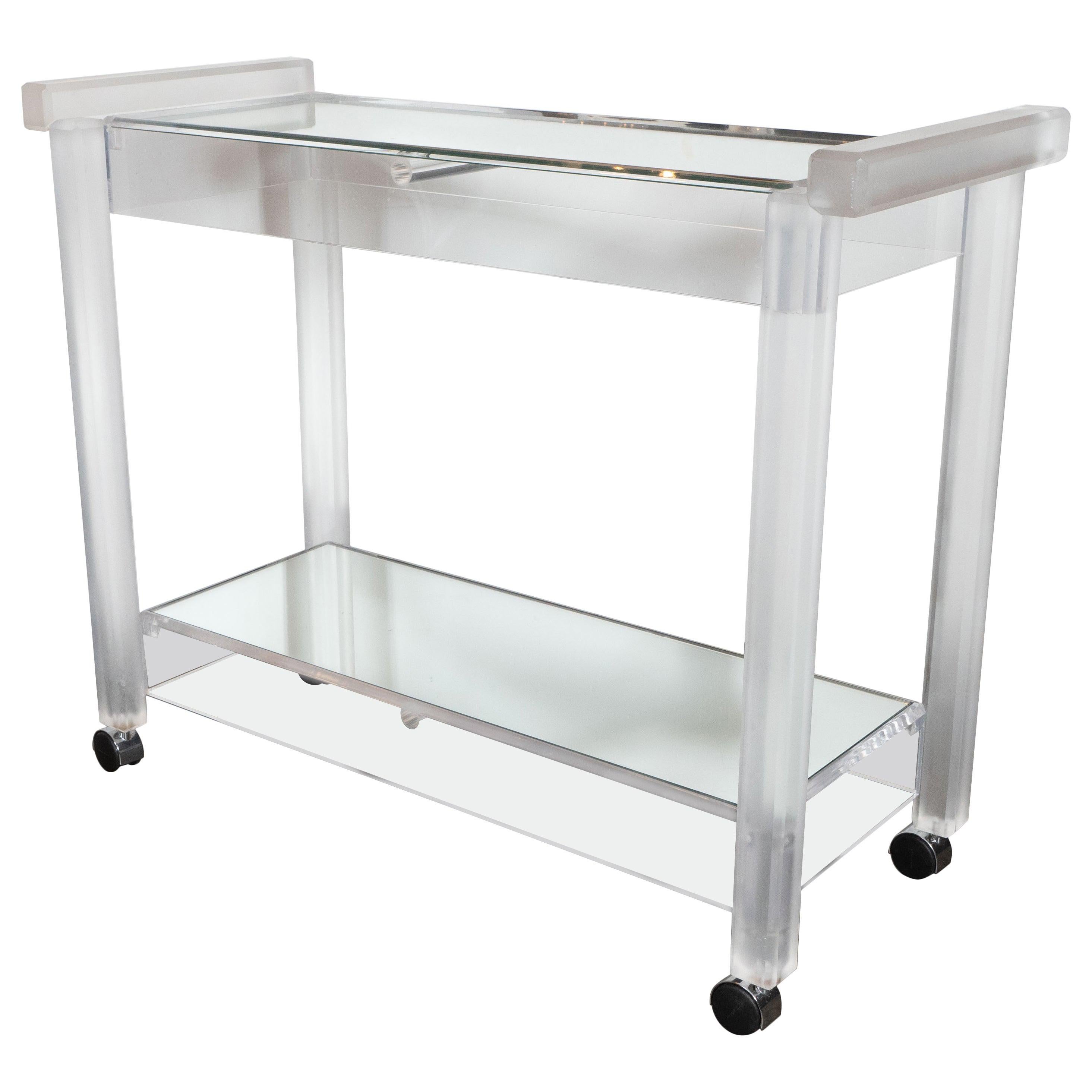 Mid-Century Modern Recilinear Mirrored Lucite Bar Cart by the Lion Frost Company