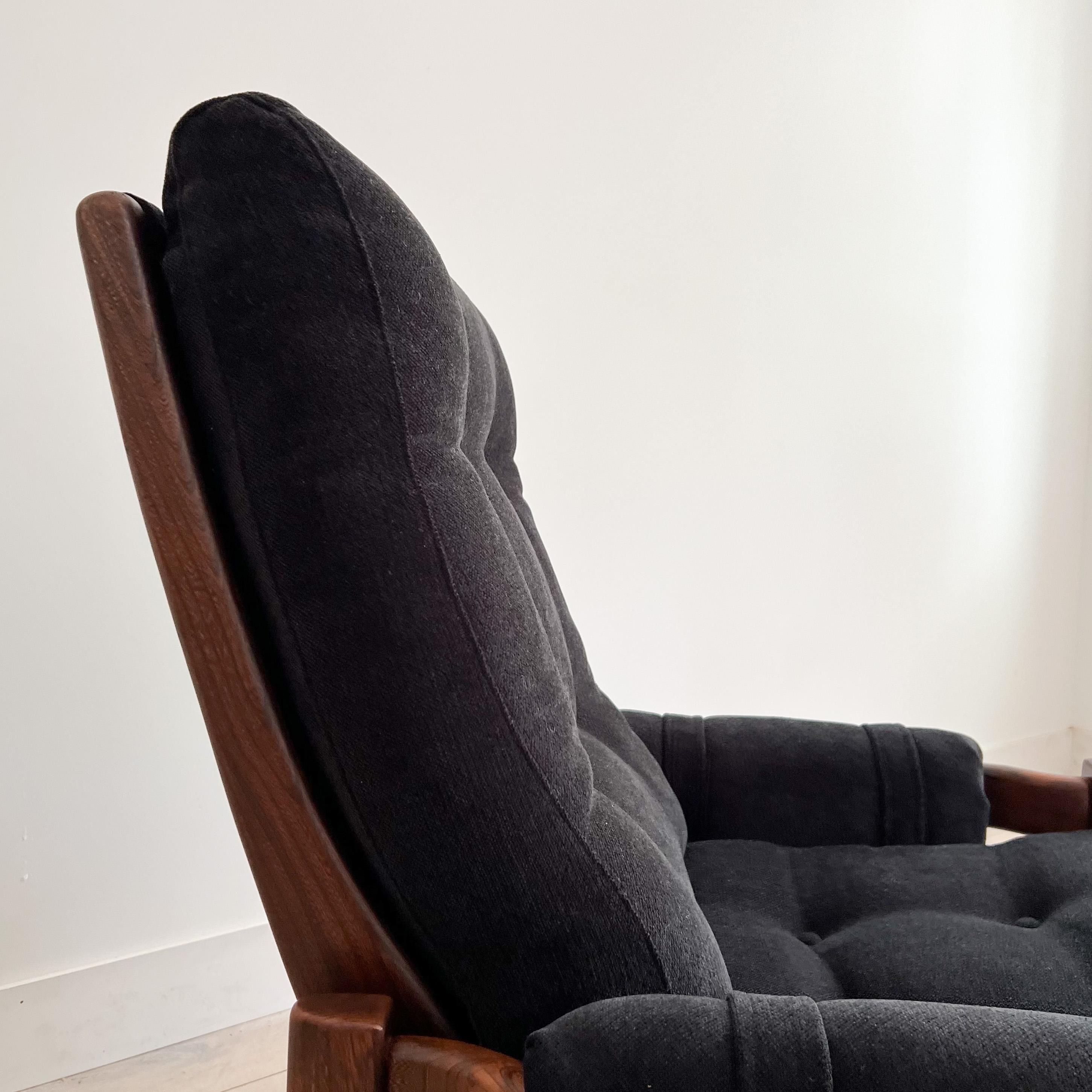 Mid-Century Modern Recliner W/ Wooden Frame, New Black Chenille Upholstery 7