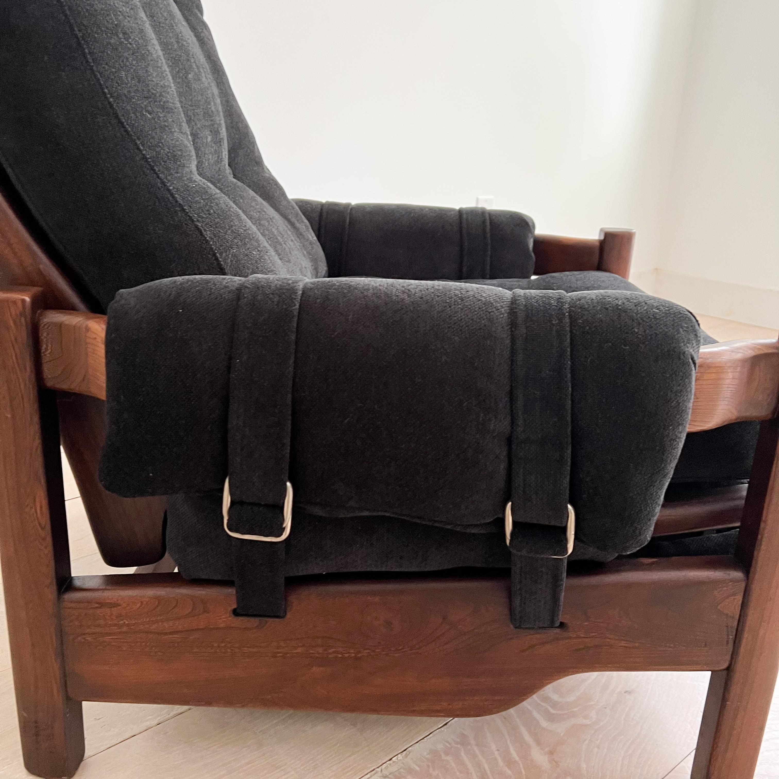 Mid-Century Modern Recliner W/ Wooden Frame, New Black Chenille Upholstery 8