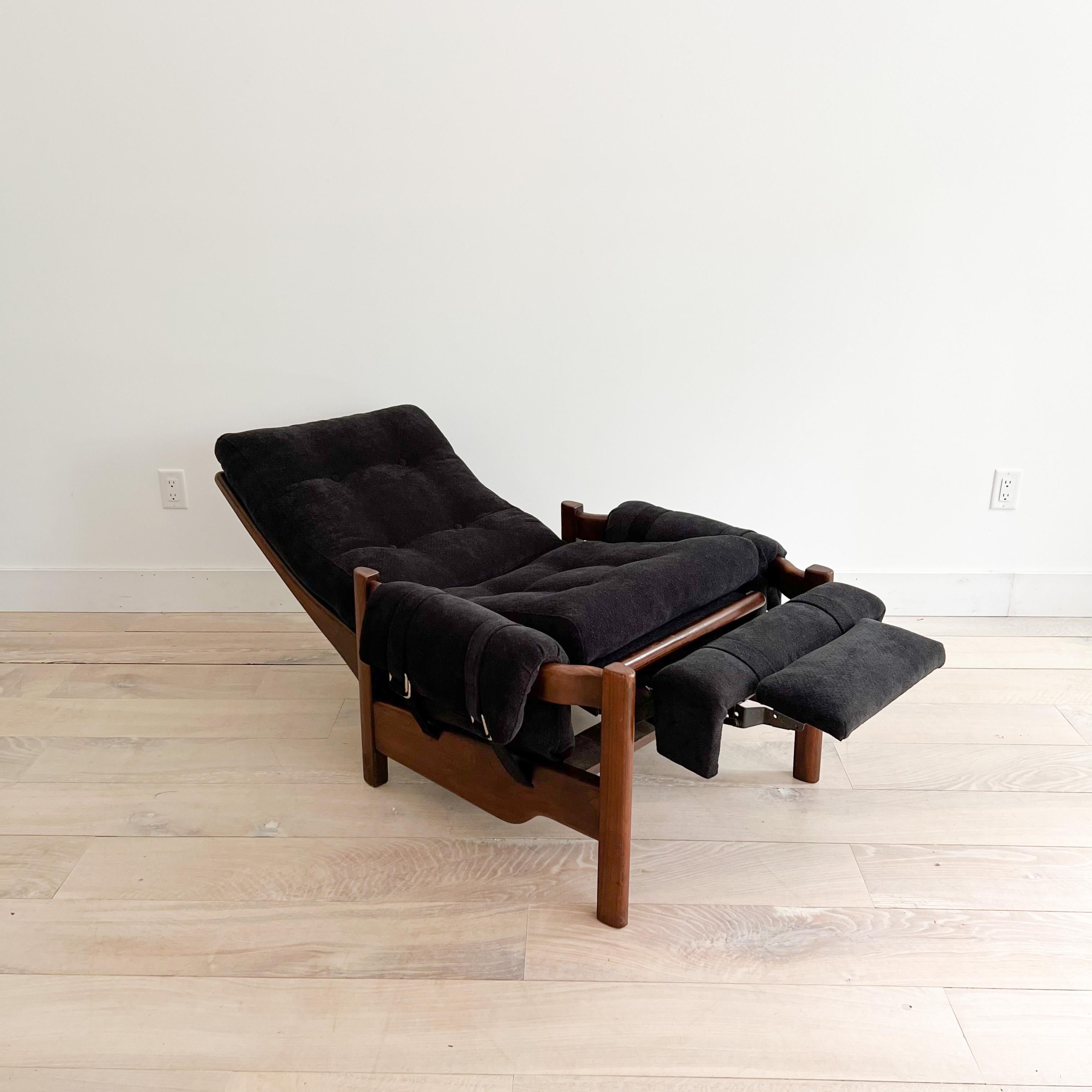 Mid-Century Modern Recliner W/ Wooden Frame, New Black Chenille Upholstery 9
