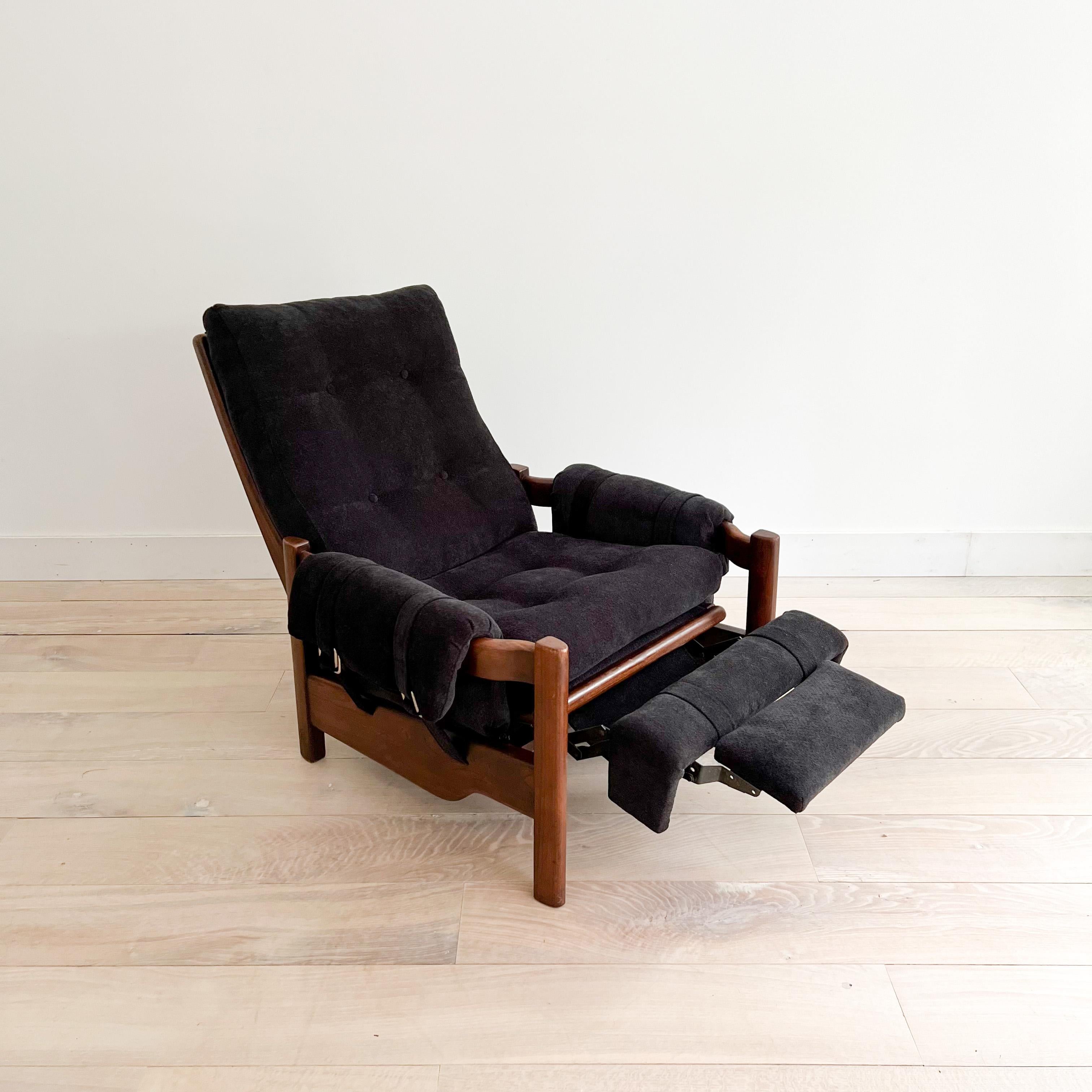 Mid-Century Modern Recliner W/ Wooden Frame, New Black Chenille Upholstery 10