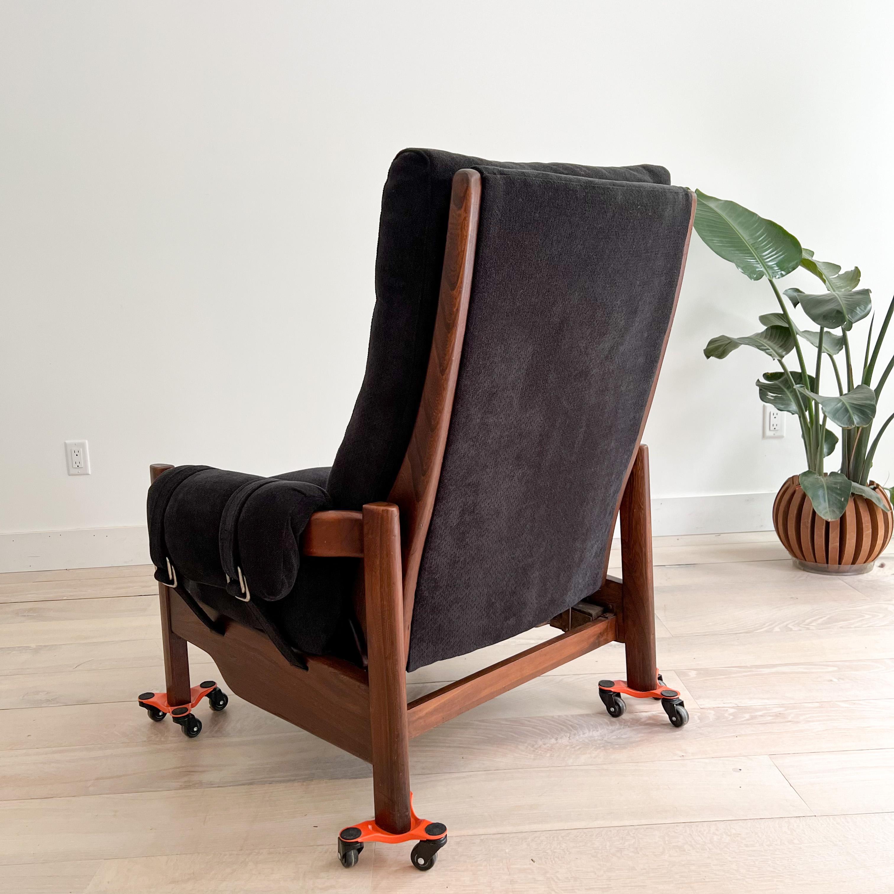 Mid-Century Modern Recliner W/ Wooden Frame, New Black Chenille Upholstery 13