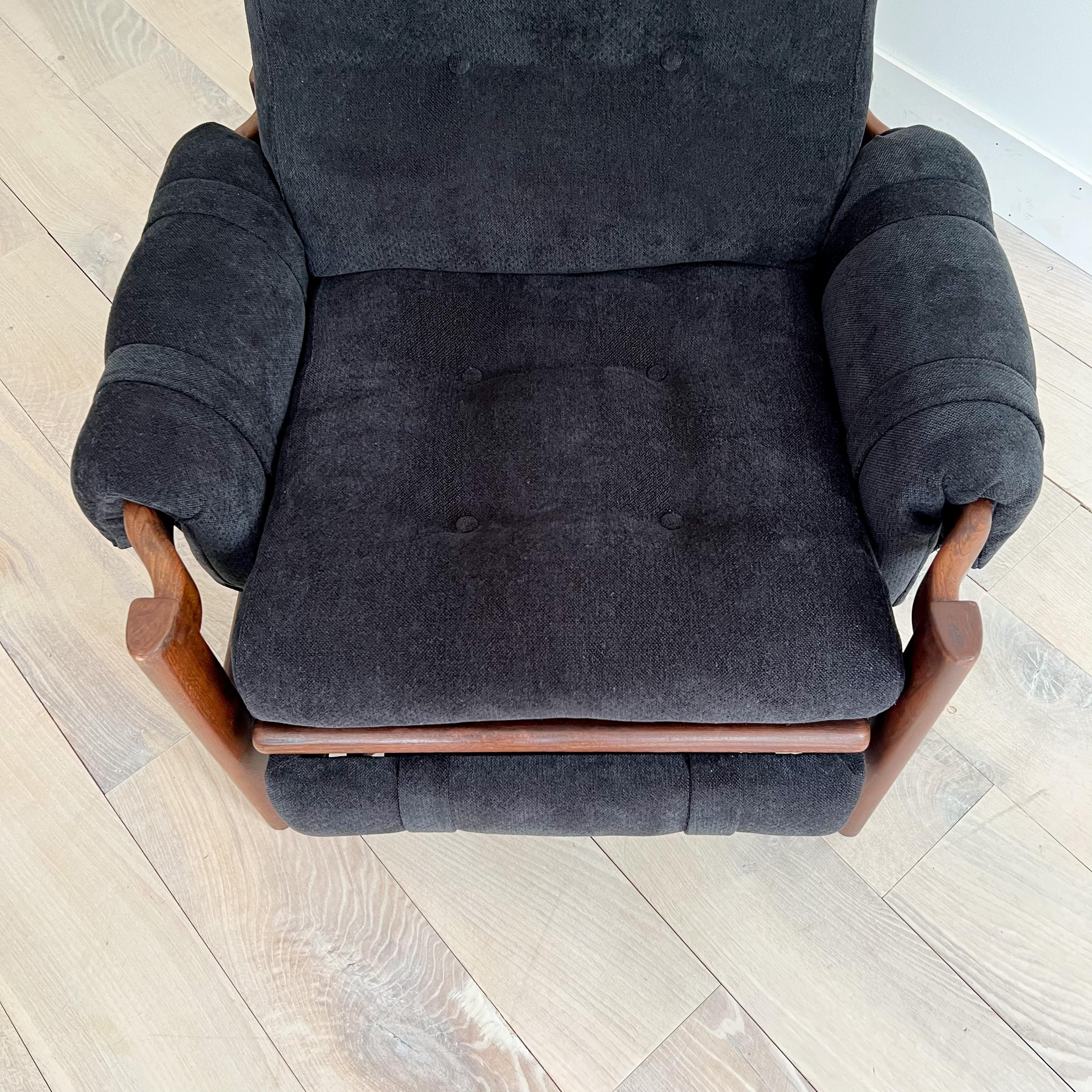 Mid-Century Modern Recliner W/ Wooden Frame, New Black Chenille Upholstery 14