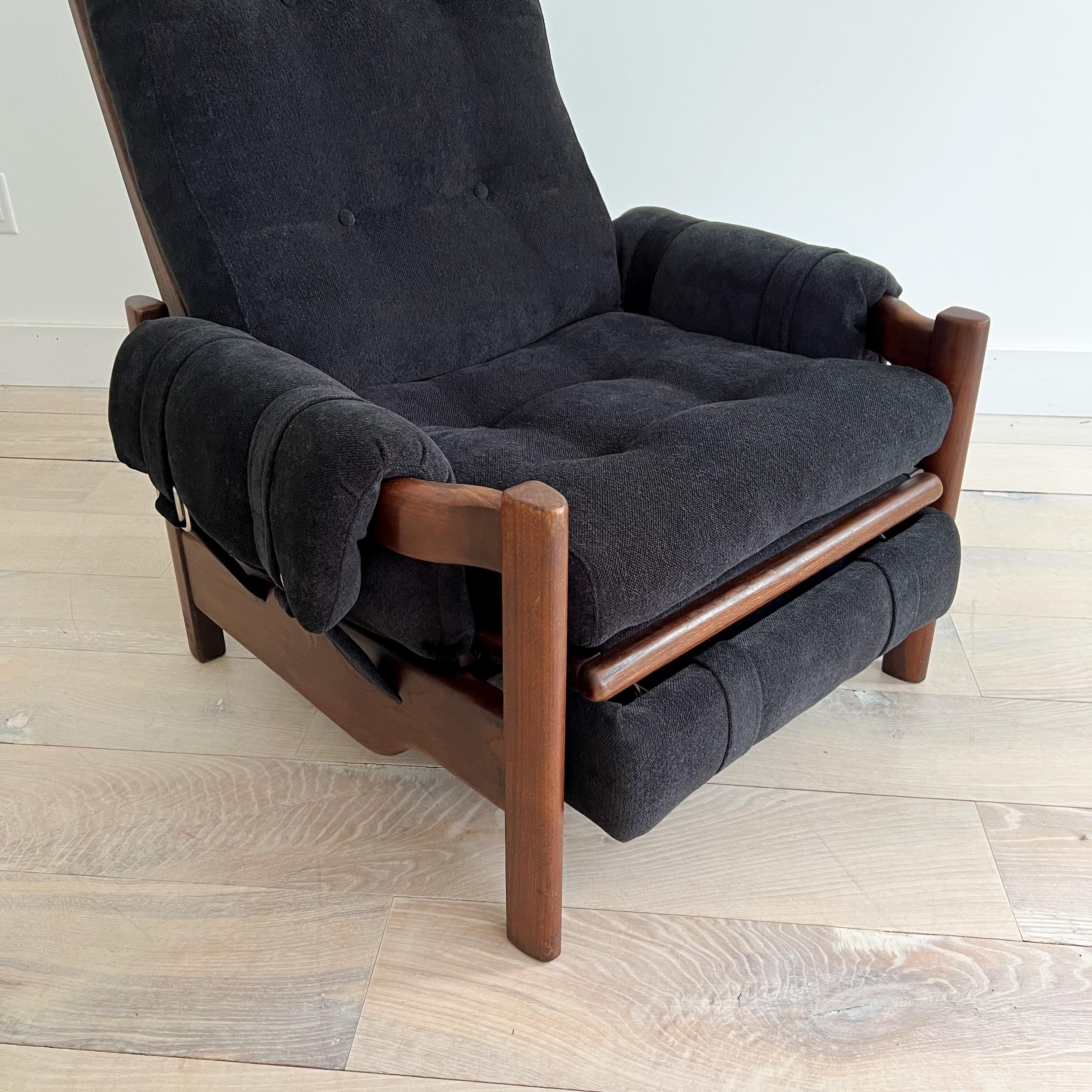 Mid-Century Modern Recliner W/ Wooden Frame, New Black Chenille Upholstery 1