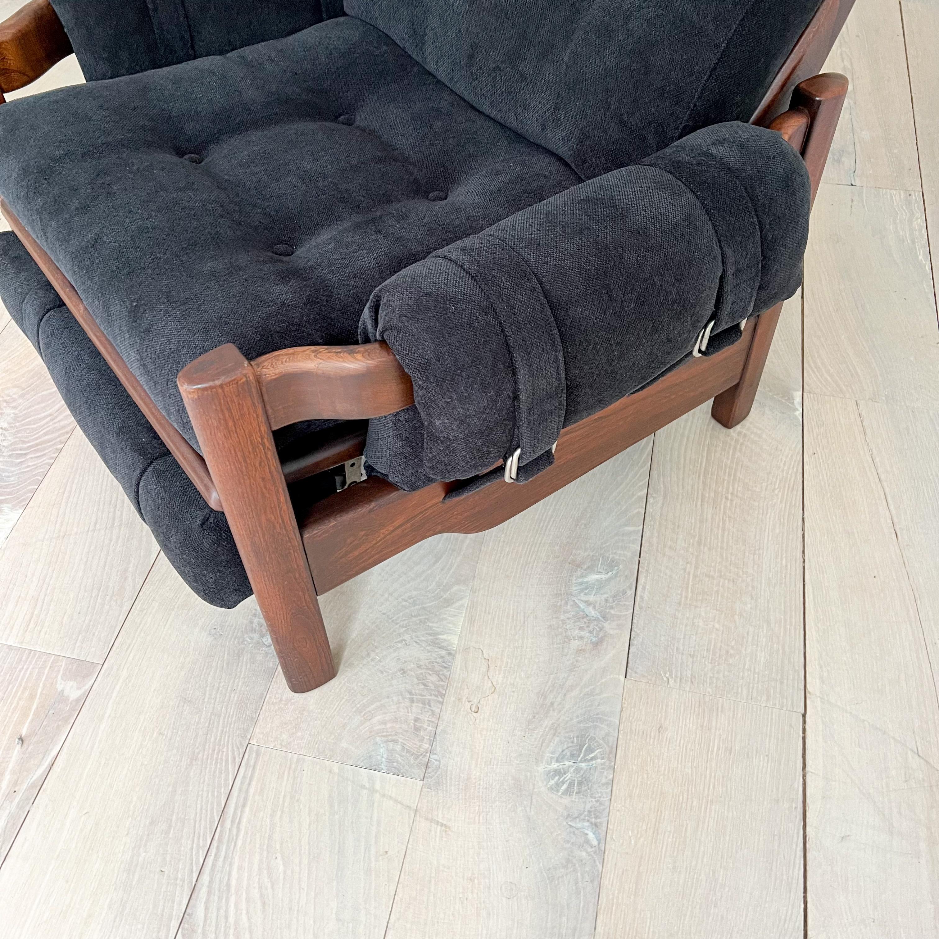 Mid-Century Modern Recliner W/ Wooden Frame, New Black Chenille Upholstery 3