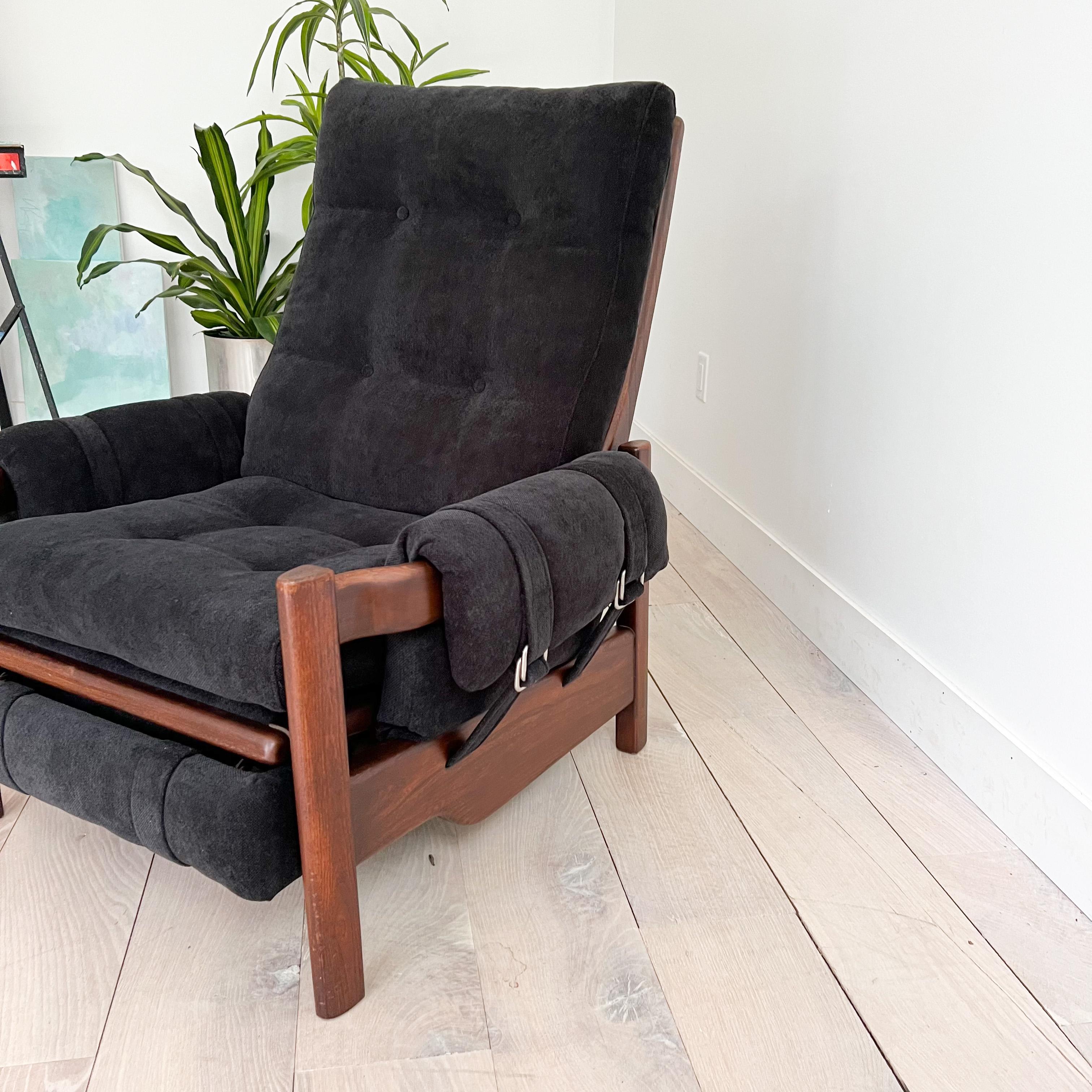 Mid-Century Modern Recliner W/ Wooden Frame, New Black Chenille Upholstery 4