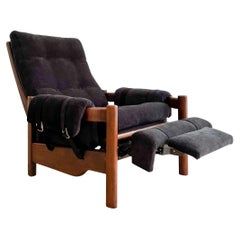 Mid-Century Modern Recliner W/ Wooden Frame, New Black Chenille Upholstery