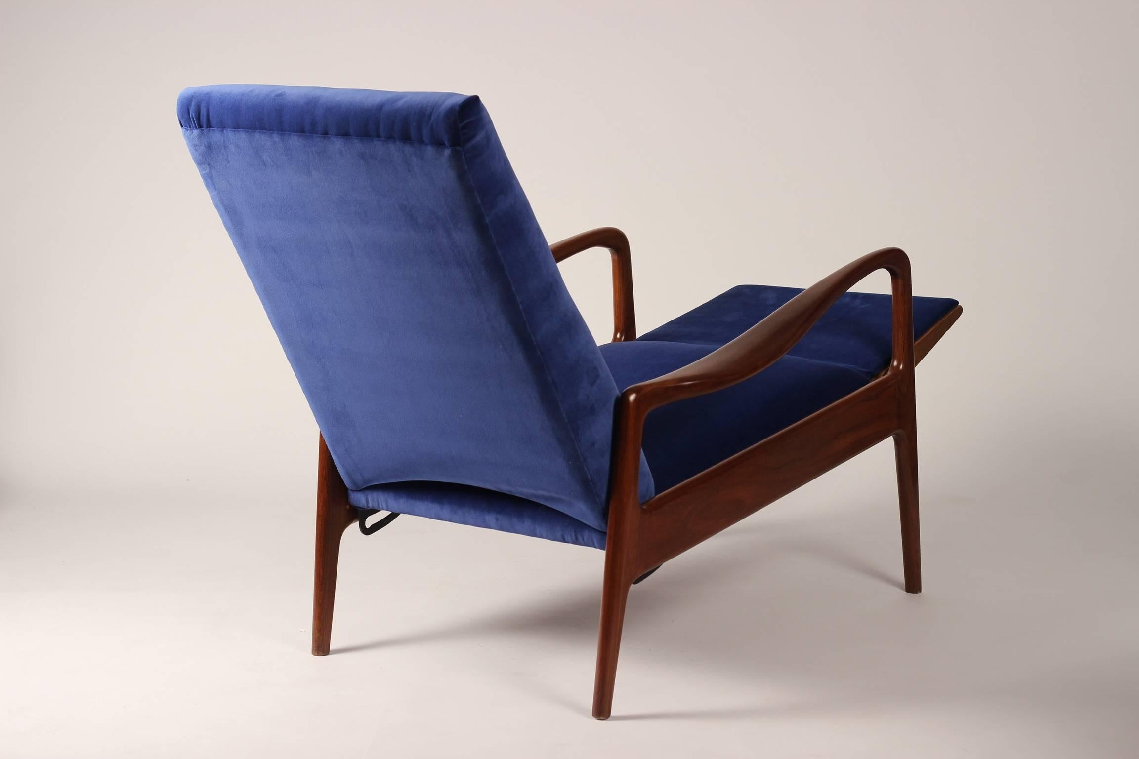 Velvet Mid-Century Modern Reclining Lounge Chair by Greaves and Thomas