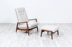 Fauteuil de salon inclinable moderne du milieu du siècle dernier avec pouf de Milo Baughman