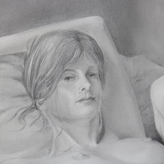Mid-Century Modern Reclining Nude Female Graphite Portrait by David Hanna
