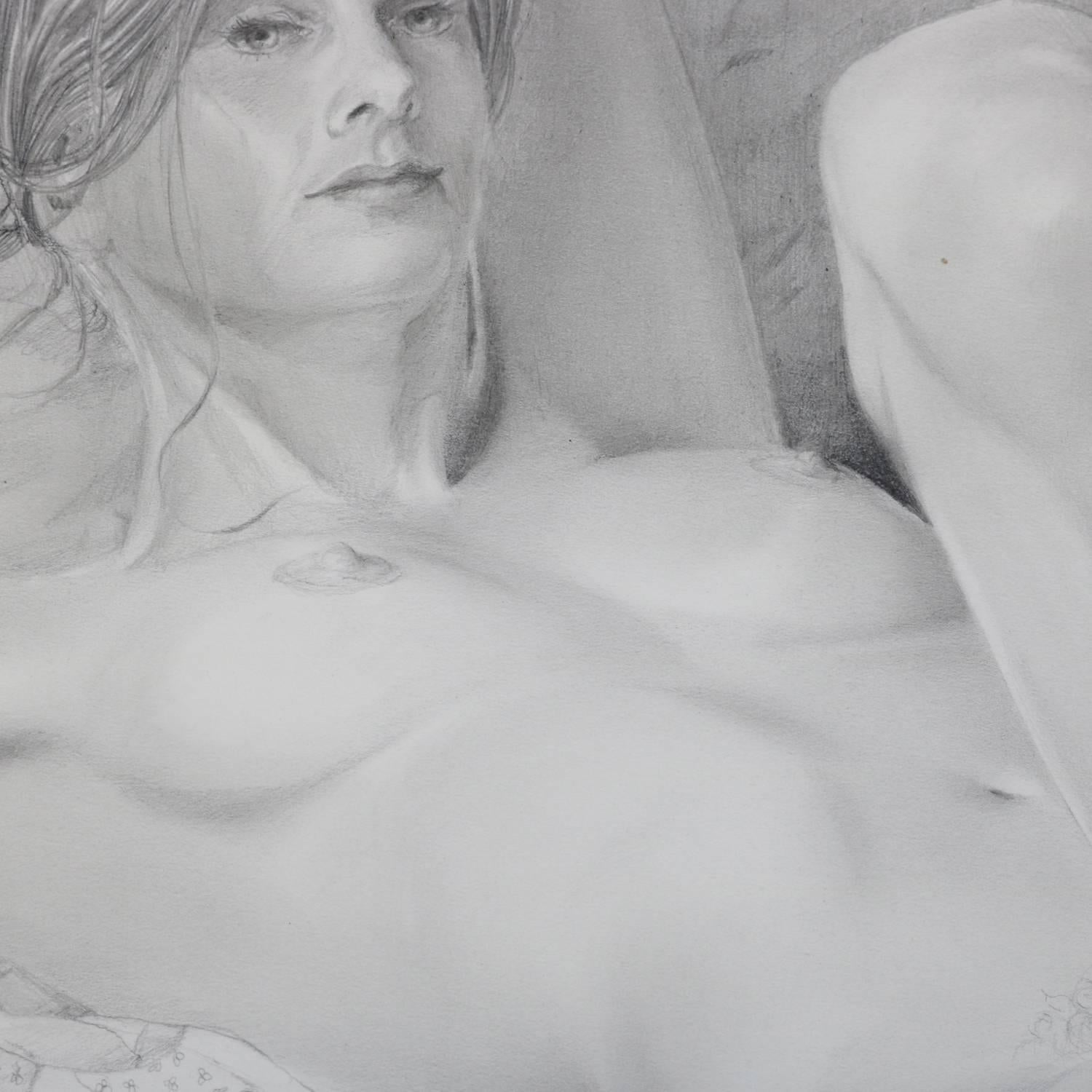 Mid-Century Modern Reclining Nude Female Graphite Portrait by David Hanna In Good Condition In Big Flats, NY