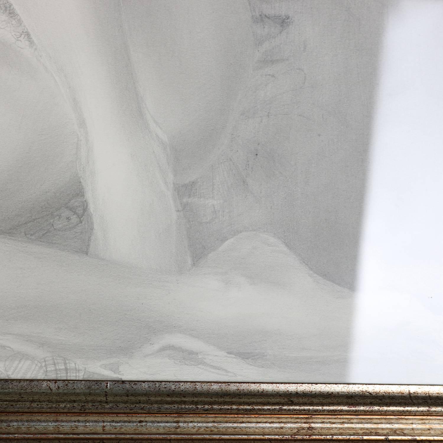 Paper Mid-Century Modern Reclining Nude Female Graphite Portrait by David Hanna