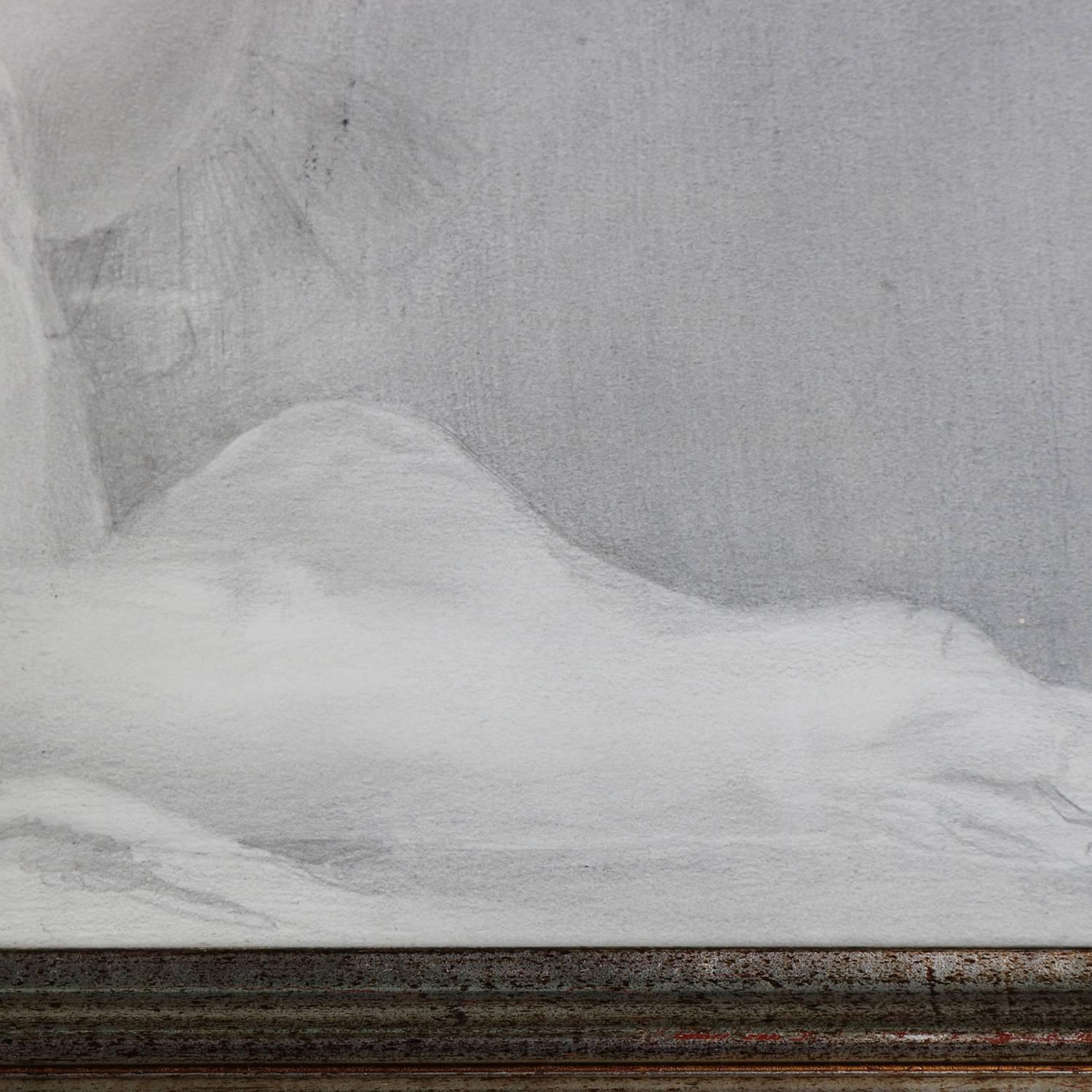 Mid-Century Modern Reclining Nude Female Graphite Portrait by David Hanna 1