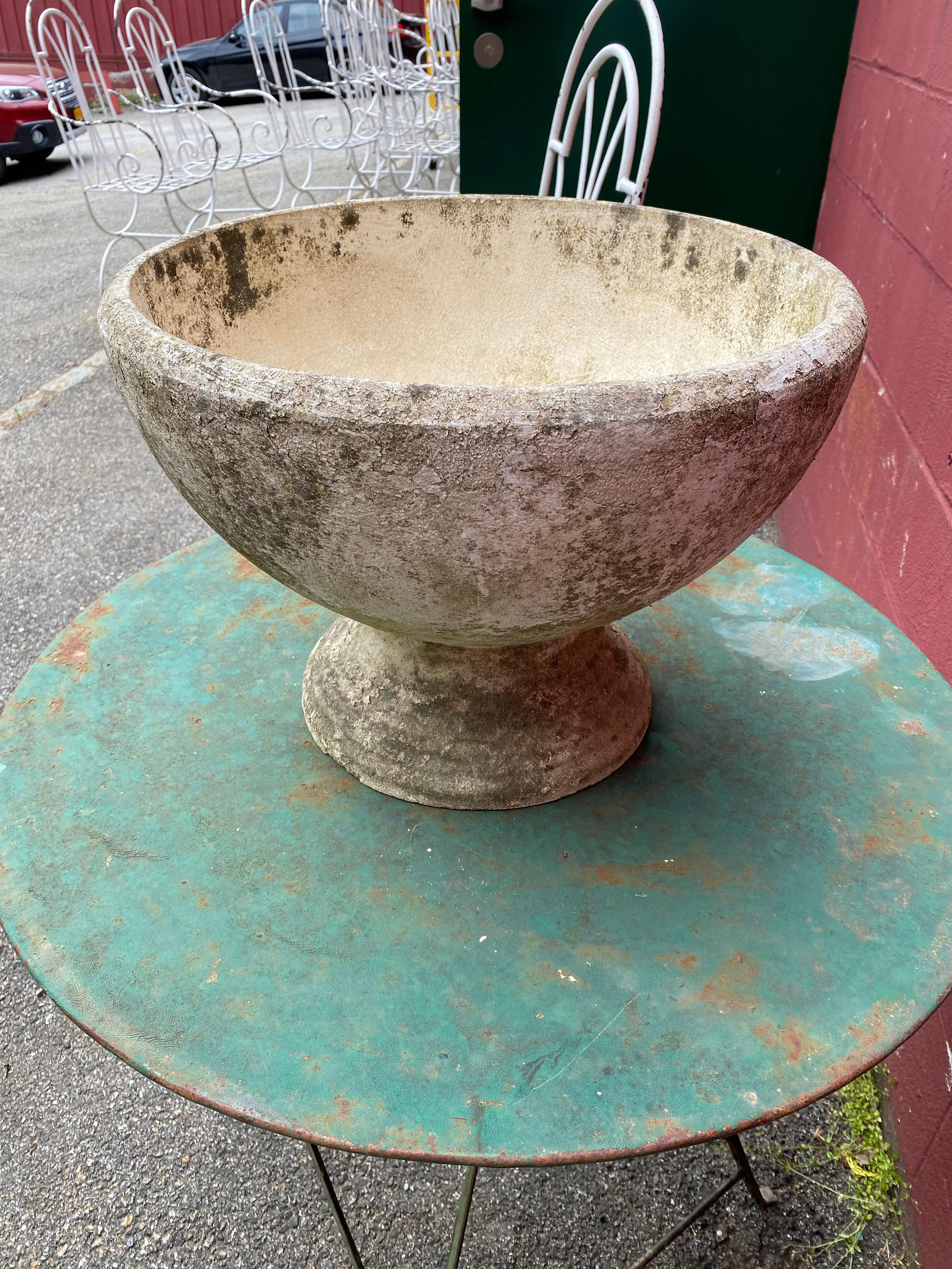 French Mid Century Modern Reconstituted Stone Planter In Distressed Condition In Buchanan, NY