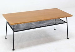 Mid-Century Modern Rectangle Coffee Table by Freda Diamond Mesh Shelf Wire Legs