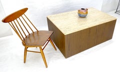 Mid Century Modern Rectangle Walnut 48x32" Box Shape Travertine Top Coffee Table