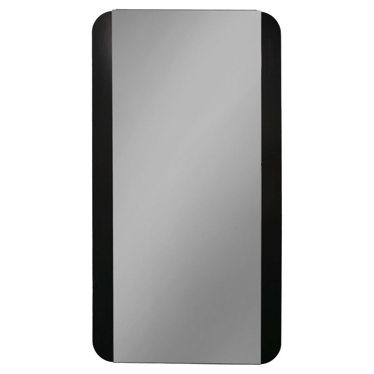 MidCentury Modern Rectangular Black Smoked Glass Wall Mirror, Italy