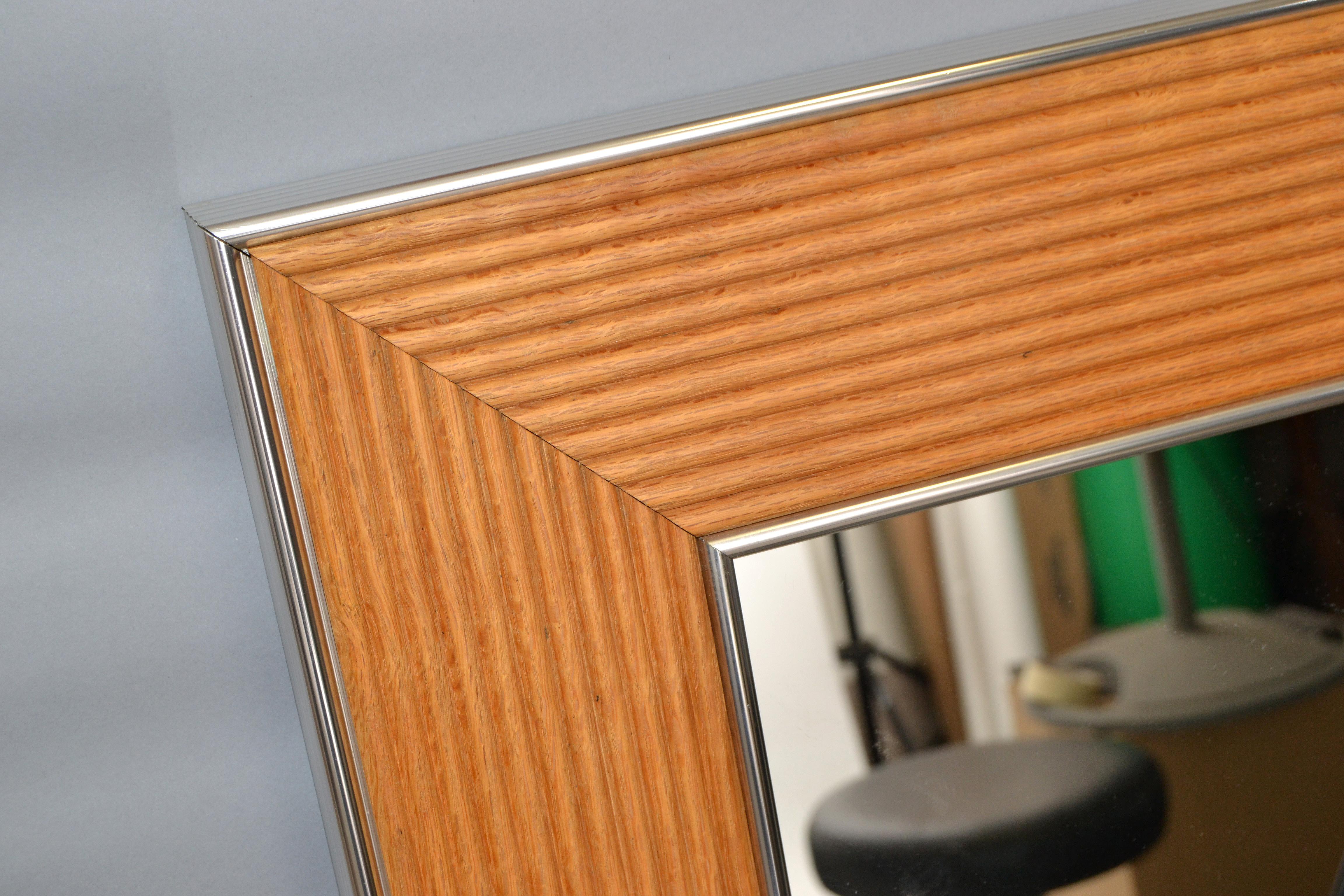 Mid-Century Modern Rectangular Chrome & Bamboo Wall Mirror For Sale 4