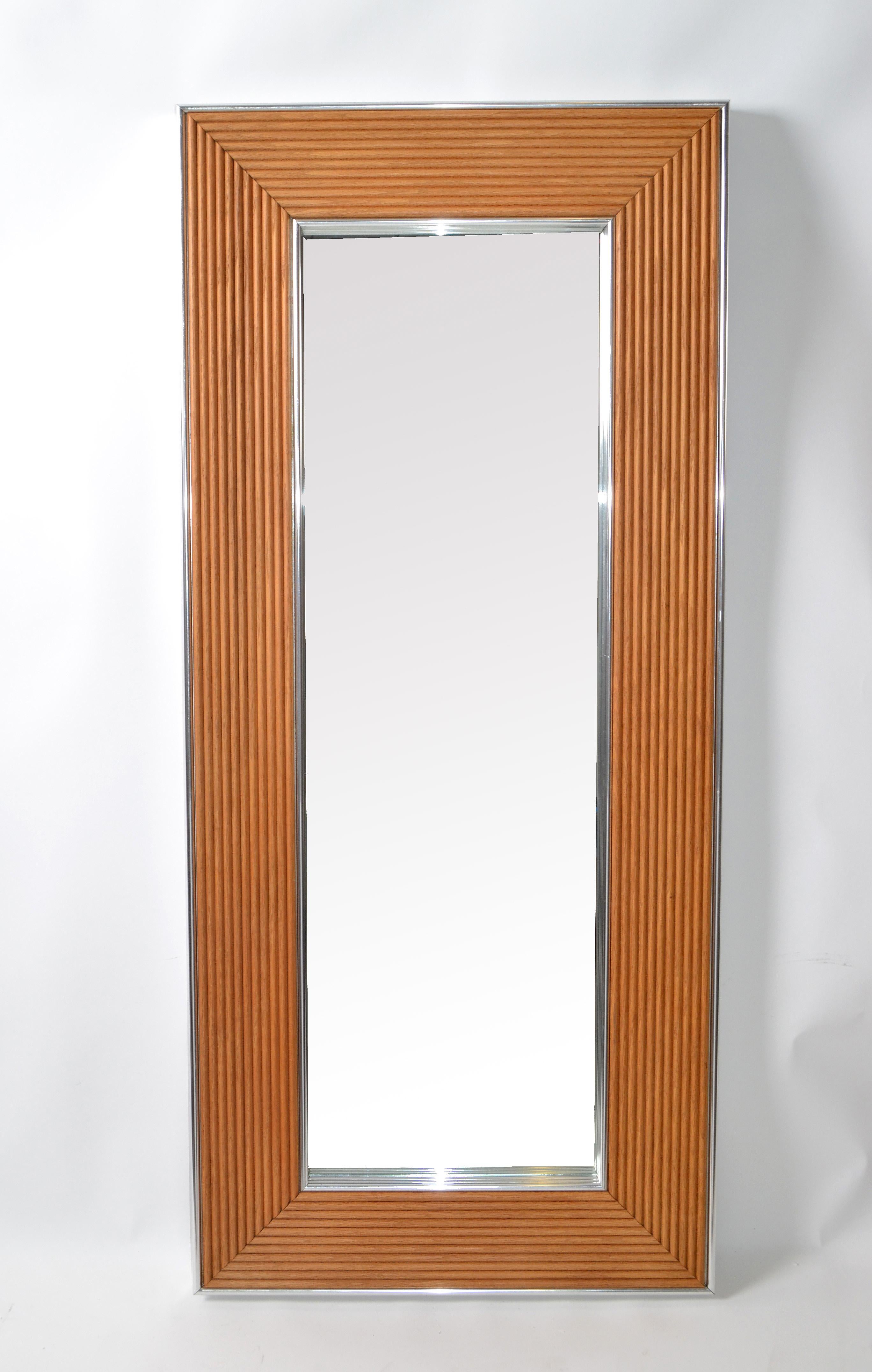 Mid-Century Modern Rectangular Chrome & Bamboo Wall Mirror For Sale 7
